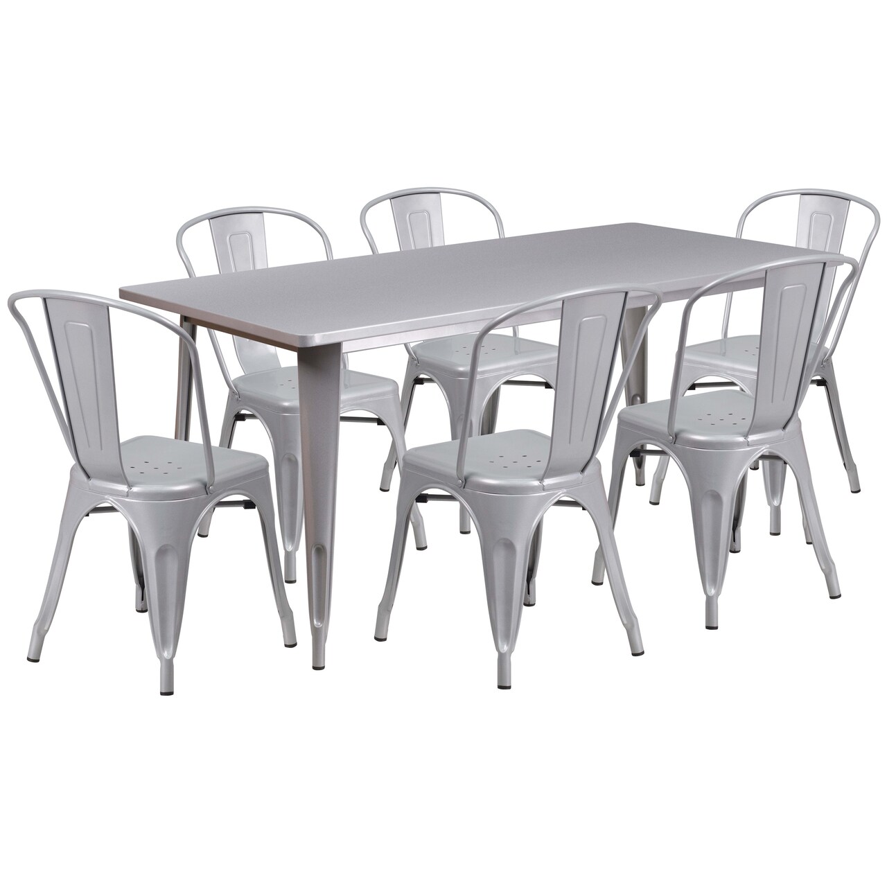 Emma and Oliver Commercial Grade Rectangular Metal Indoor-Outdoor Table Set with 6 Stack Chairs